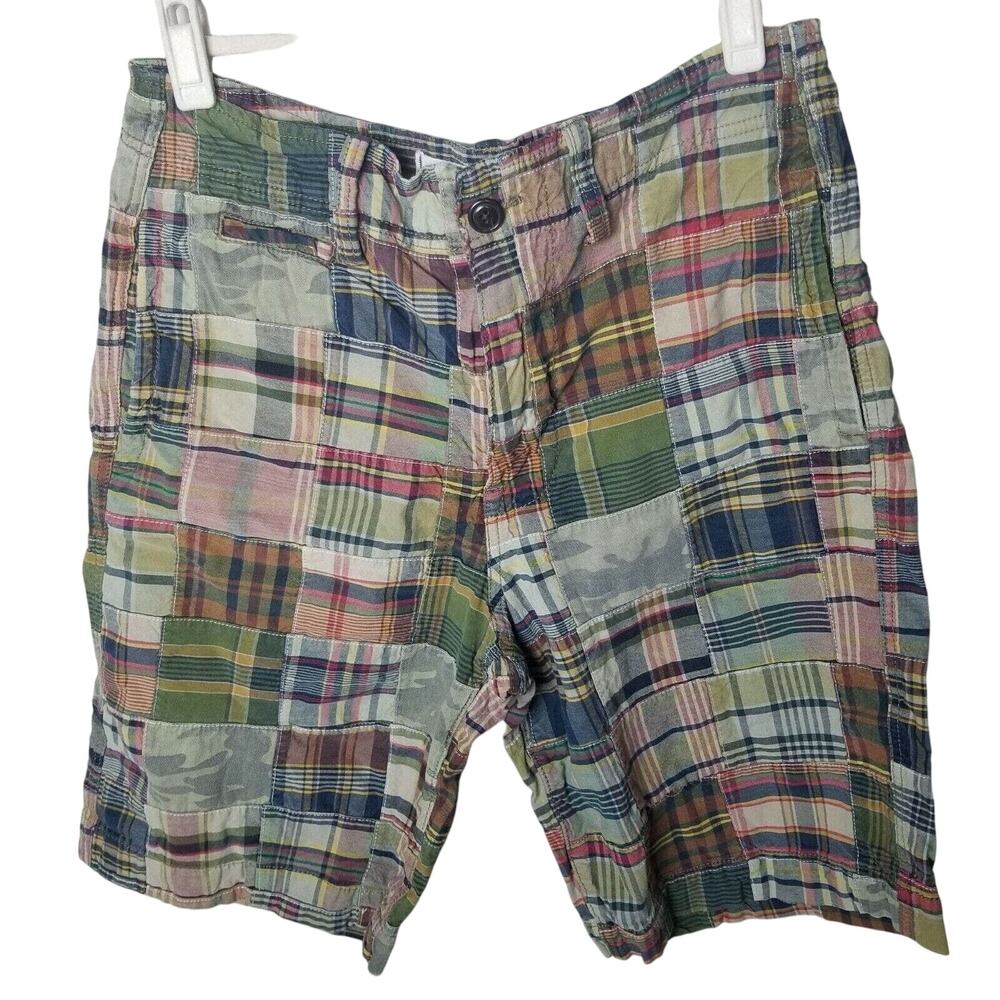 American Eagle Mens Madras Plaid Patchwork Shorts Size 32 Preppy Casual Skater